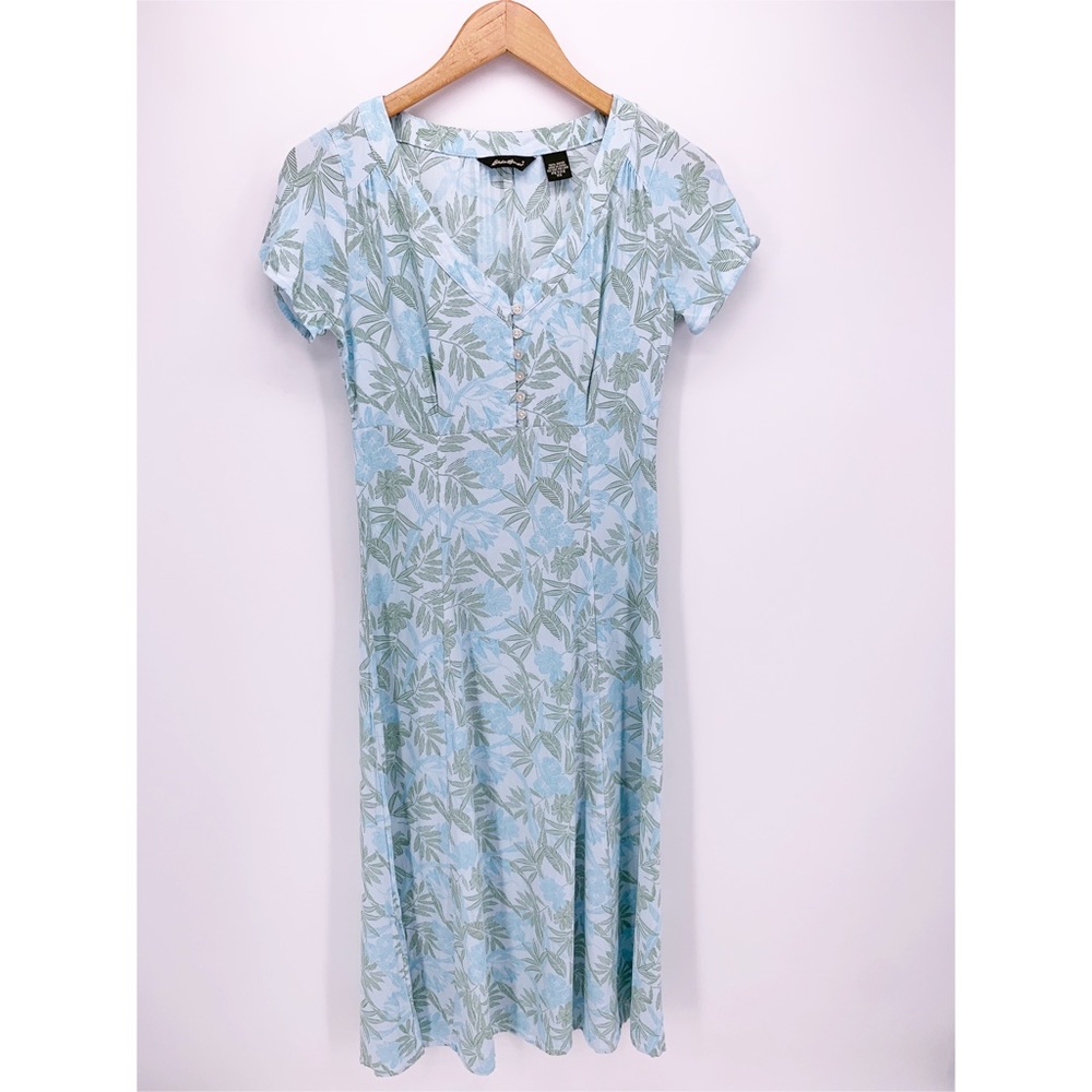 Eddie Bauer Vintage '07 Women's XS Blue Long Floral Button Front Dress D10